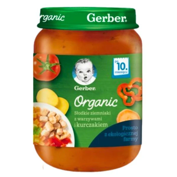Gerber Organic, słodkie ziemniaki z warzywami i kurczakiem, po 10 miesiącu, 190g