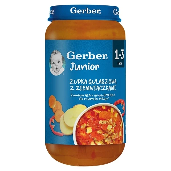 Gerber Junior, zupka gulaszowa z ziemniaczkami, dla dzieci w wieku 1-3 lata, 250g
