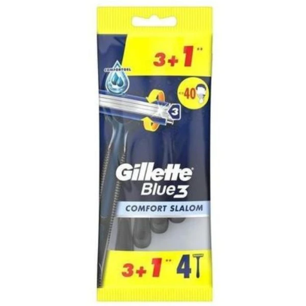 Gillette Blue 3 Plus Comfort Slalom, maszynka do golenia dla mężczyzn, 3 ostrza, 4 sztuki