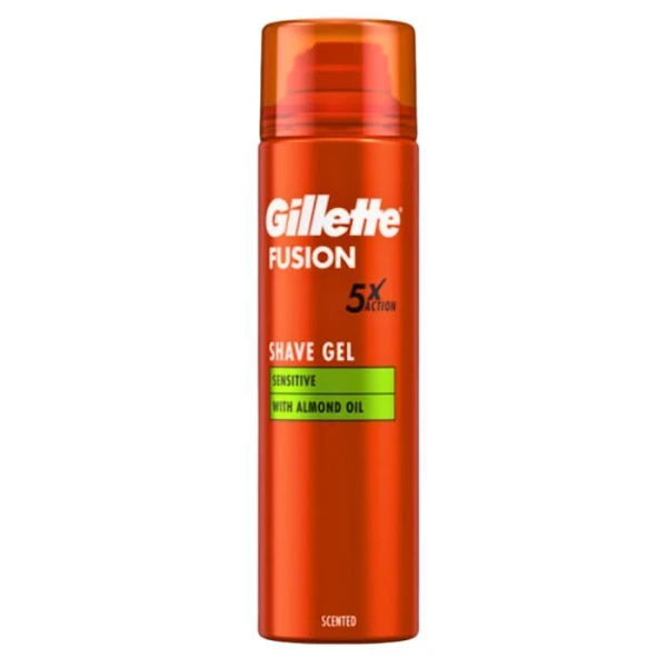 Gillette Fusion 5X Action, żel łagodzący do golenia, olejek migdałowy, 200ml