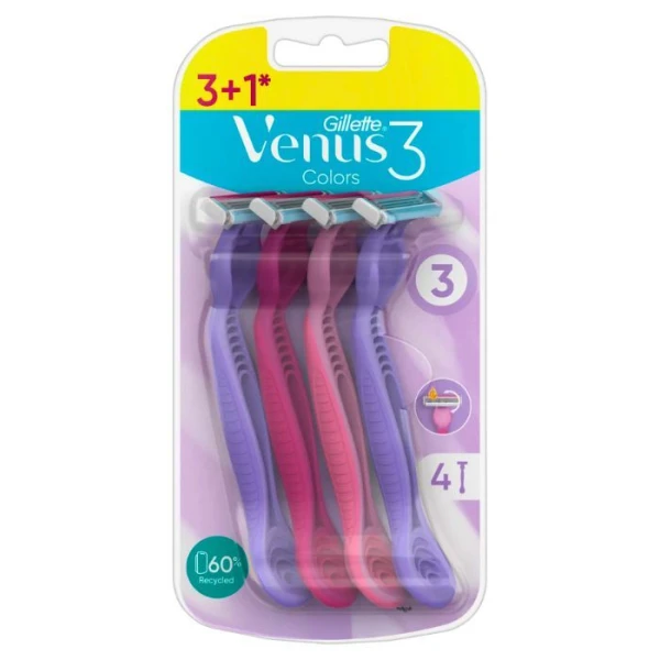Gillette Venus 3 Colors, maszynki jednorazowe dla kobiet, 4 sztuki