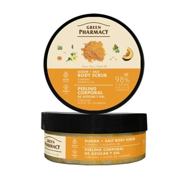 Green Pharmacy, peeling cukrowy do ciała, kurkuma i olejek dyniowy, 200ml