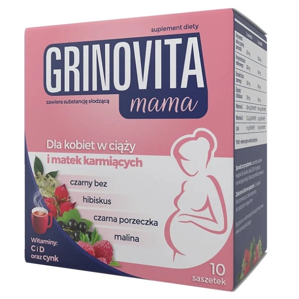 Grinovita Mama, proszek, smak malinowy, 10 saszetek