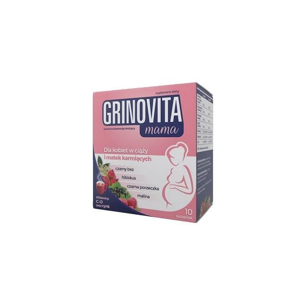 Grinovita Mama, proszek, smak malinowy, 10 saszetek