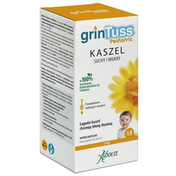 GrinTuss Pediatric,kaszel suchy i mokry, syrop dla dzieci po 1 roku życia, 128g