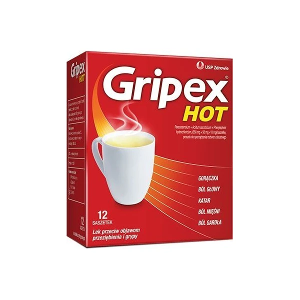 Gripex Hot (650mg+10mg+50mg), proszek, 12 saszetek
