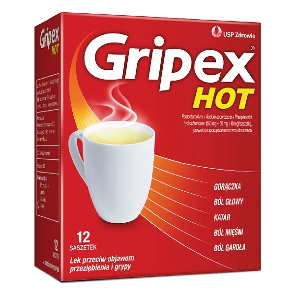 Gripex Hot (650mg+10mg+50mg), proszek, 12 saszetek