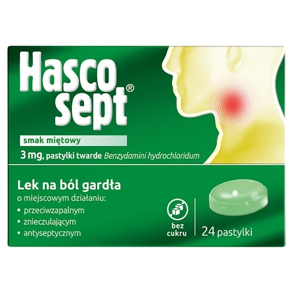 [DATA - 2026-12-31] Hascosept 3mg, smak miętowy, 24 pastylki