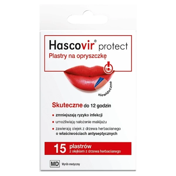 Hascovir Protect, plastry na opryszczkę, 15 sztuk