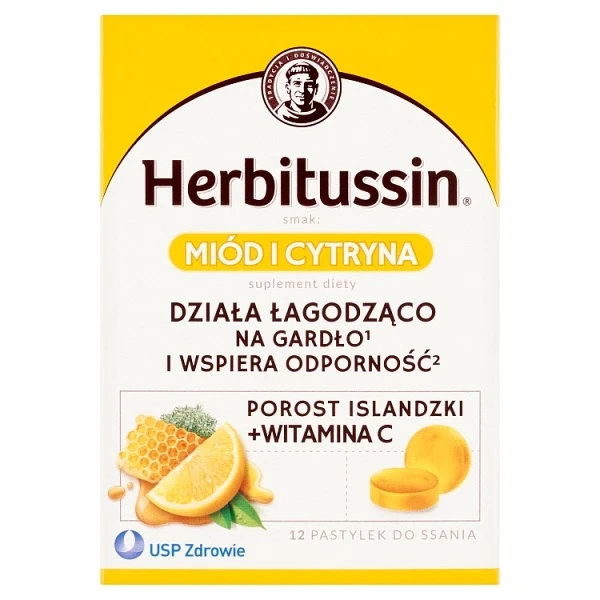 Herbitussin Miód i Cytryna, 12 pastylek do ssania