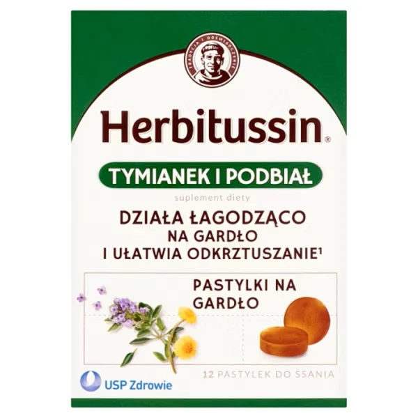 Herbitussin Tymianek i Podbiał, 12 pastylek do ssania