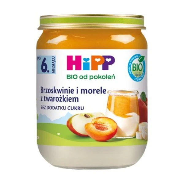 [DATA - 2026-10-31] Hipp, brzoskwinie i morele z twarożkiem, po 6 miesiącu, 160g