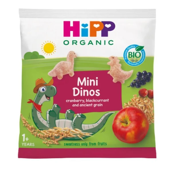 Hipp, chrupiące dinozaury Bio, owocowe, po 1 roku, 30g