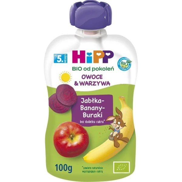 [DATA - 2026-09-12] Hipp, jabłka, banany, buraki, Bio, po 5 miesiącu, 100g