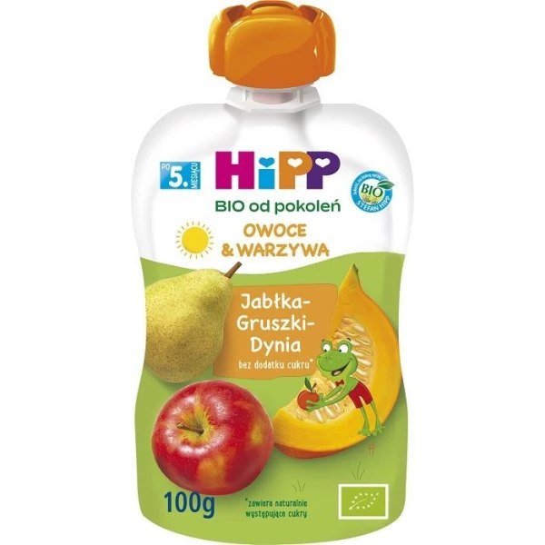 Hipp, jabłka, gruszki, dynia, Bio, po 5 miesiącu, 100g