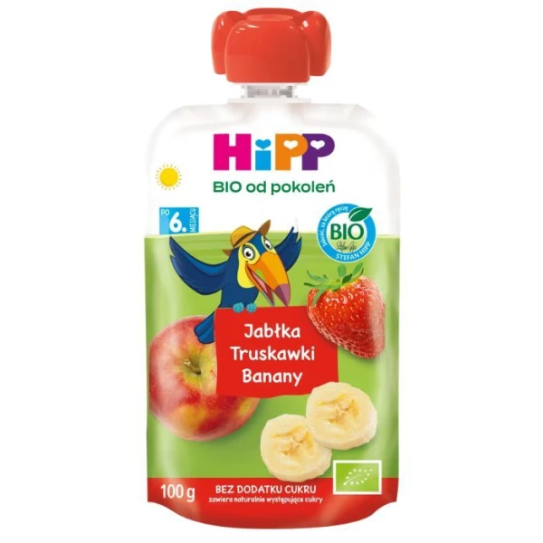 Hipp, jabłka, truskawki i banany, po 6 miesiącu, 100g
