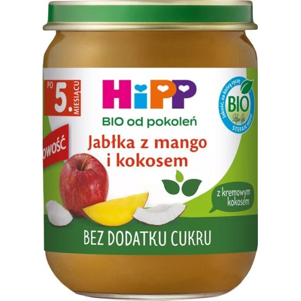 Hipp, jabłka z mango i kokosem, Bio, po 5 miesiącu, 160g
