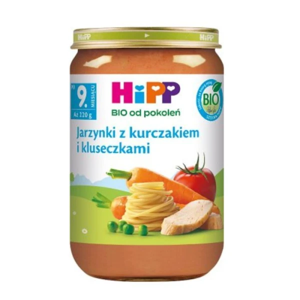 Hipp, jarzynki z kurczakiem i kluseczkami, po 9 miesiącu, 220g