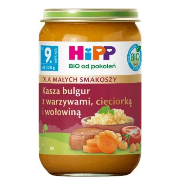 Hipp, kasza bulgur z warzywami, cieciorką i wołowiną, po 9 miesiącu, 220g