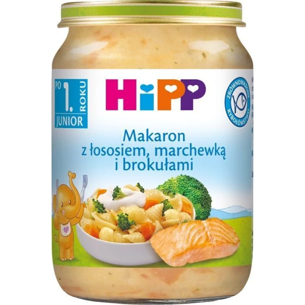 Hipp, makaron z łososiem, marchewką i brokułami, po 12 miesiącu, 250g