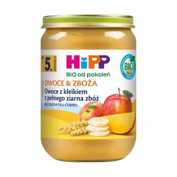 Hipp, Owoce & Zboża, owoce z kleikiem z pełnego ziarna zbóż, po 5 miesiącu, 190g