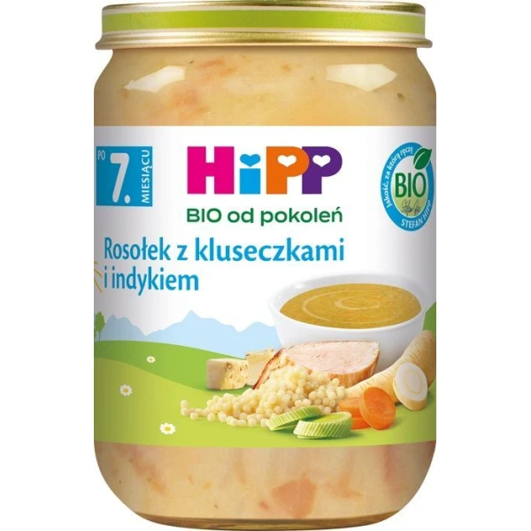Hipp, rosołek z kluseczkami i indykiem, Bio, po 7 miesiącu, 190g