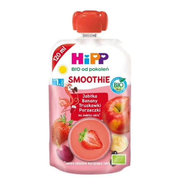 [DATA - 2026-09-18] Hipp, Smoothie, jabłka, banany, truskawki i porzeczki, po 1 roku życia, 120ml
