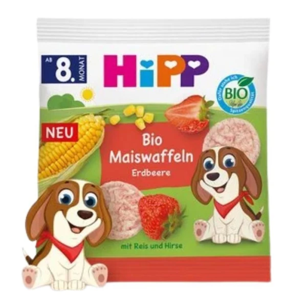 [DATA - 2026-11-05] Hipp, wafelki kukurydziane, truskawkowe, po 8 miesiącu, 23g