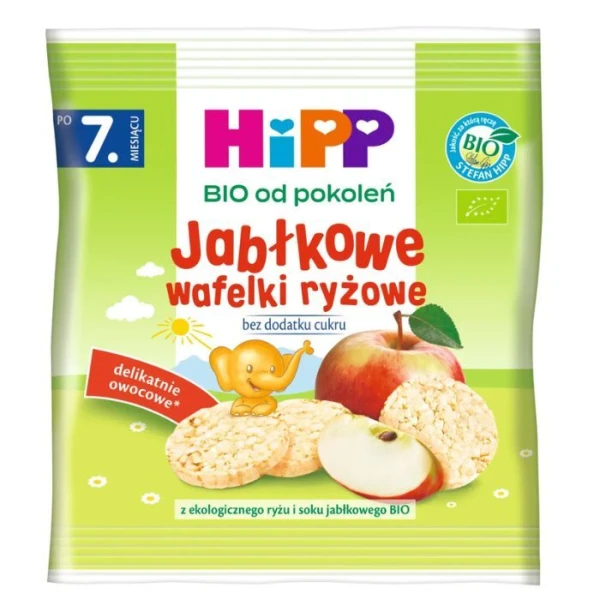 Hipp, wafelki ryżowe Bio, jabłkowe, po 7 miesiącu, 30g