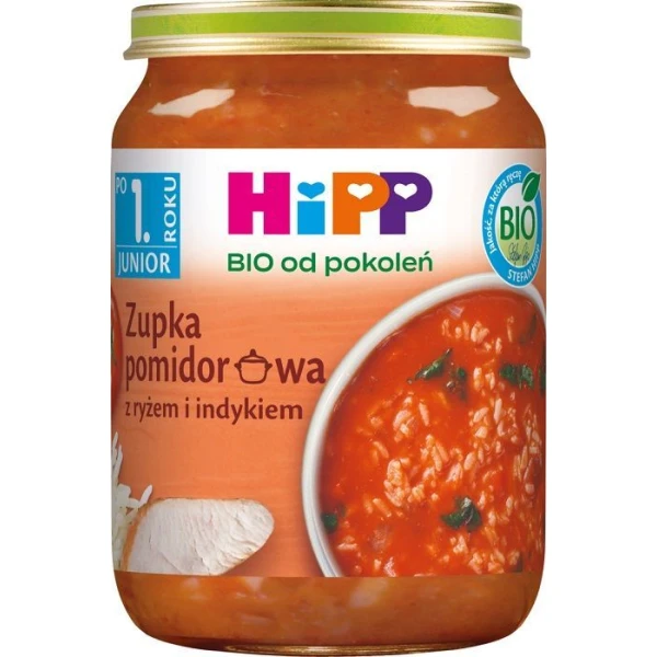 Hipp, zupka pomidorowa z ryżem i indykiem, Bio, po 12 miesiącu, 250g