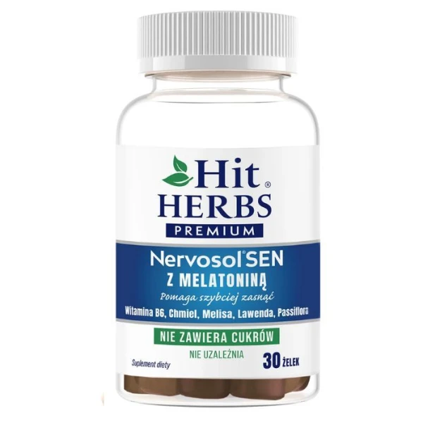 Hit Herbs Premium, Nervosol Sen z melatoniną, smak wiśniowy, 30 żelek