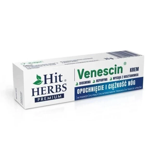 Hit Herbs Premium Venescin, krem na opuchnięte i ciężkie nogi, 35g