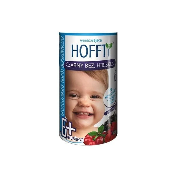 Hoffti, granulowany napój błyskawiczny, czarny bez i hibiskus, od 6 miesiąca, 180g