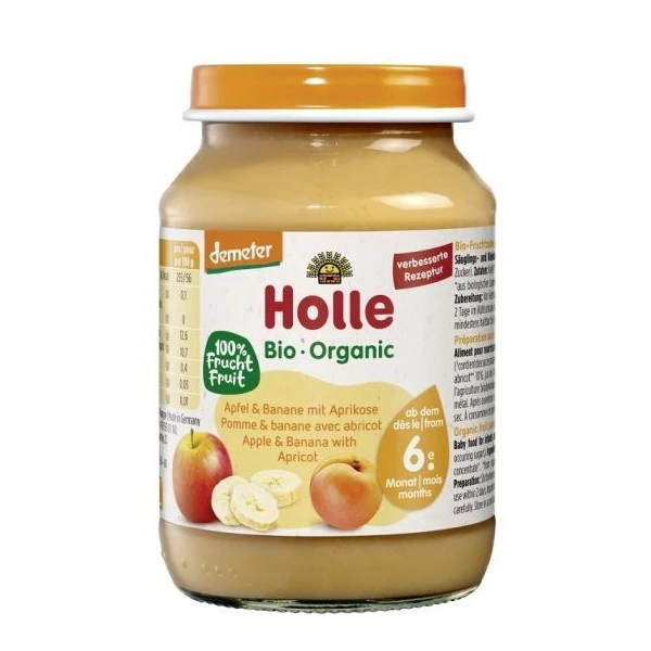 Holle, jabłko-banan-morela, Bio, po 6 miesiącu, 190g
