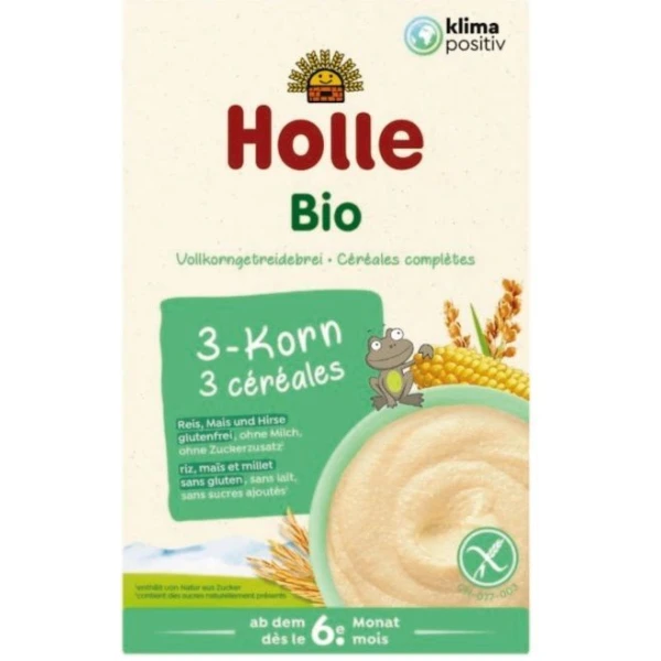 Holle, kaszka pełnoziarnista 3 zboża, bezglutenowa, Bio, po 6 miesiącu, 250g
