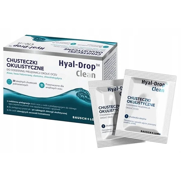 Hyal-Drop Clean, chusteczki okulistyczne do codziennej pielęgnacji okolic oczu, 20 sztuk