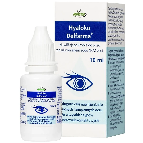 Hyaloko Delfarma, nawilżające krople do oczu z hialuronianem sodu 0,4%, 10ml