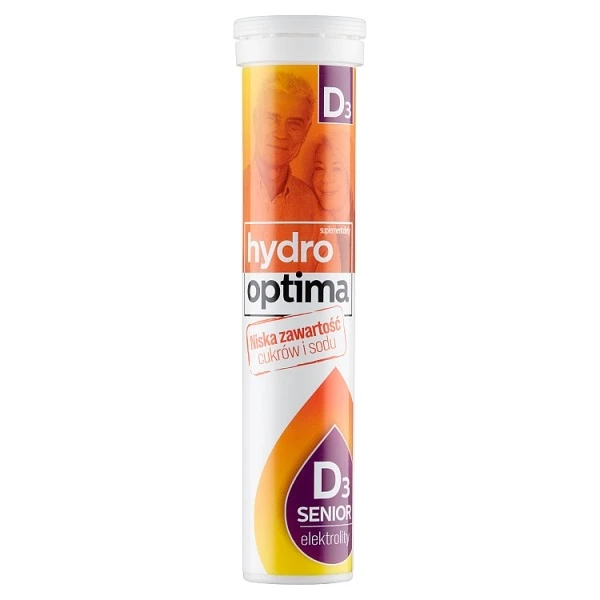 HydroOptima Senior D3, elektrolity + witamina D, 20 tabletek musujących