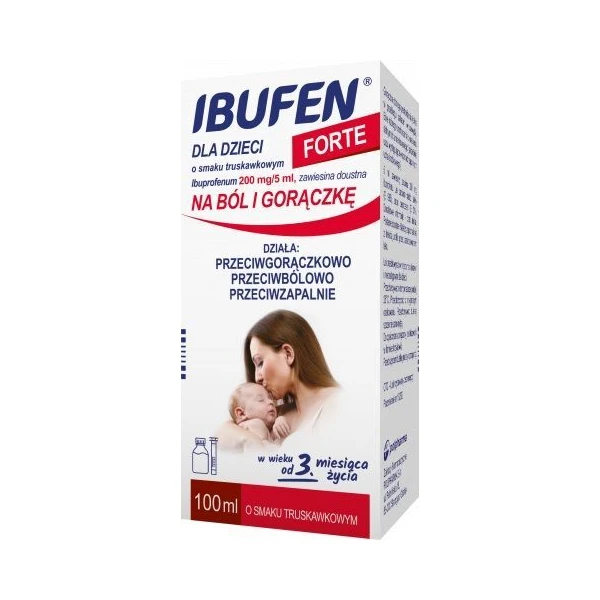 Ibufen dla dzieci Forte 200mg/5ml, zawiesina, smak truskawkowy, od 3 miesiąca życia, 100ml