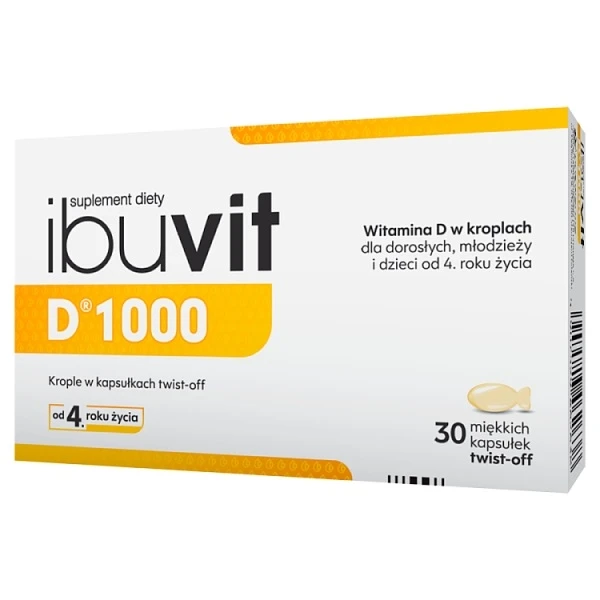 Ibuvit D 1000, dla dorosłych i dzieci po 4 roku życia, 30 kapsułek twist-off