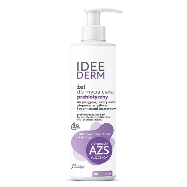 IdeeDerm, prebiotyczny żel do mycia ciała, pielęgnacja skóry suchej, atopowej, wrażliwej i ze zmianami łuszczycowymi, 400ml