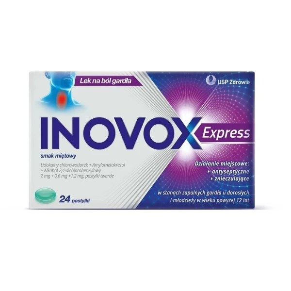 Inovox Express (2mg+0,6mg+1,2mg), smak miętowy, 24 pastylki do ssania