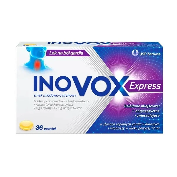 Inovox Express (2mg+0,6mg+1,2mg), smak miodowo-cytrynowy, 36 pastylek do ssania