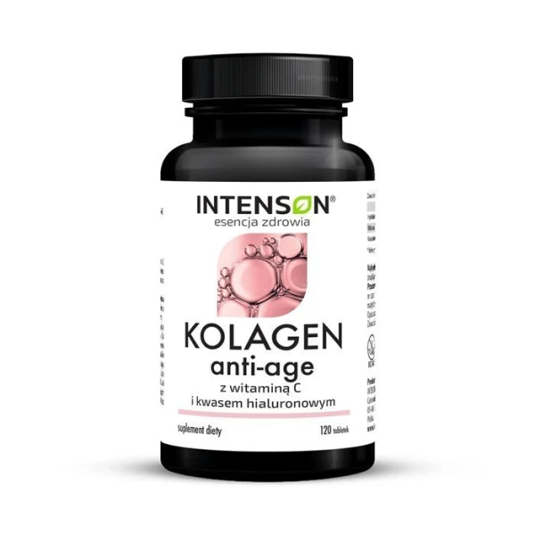 Intenson, kolagen anti-age, z witaminą C i kwasem hialuronowym, 120 tabletek