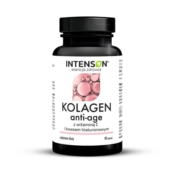 Intenson, kolagen anti-age, z witaminą C i kwasem hialuronowym, 90 tabletek