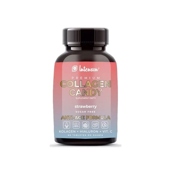 Intenson Premium, Collagen Candy, smak truskawkowy, 60 tabletek do ssania