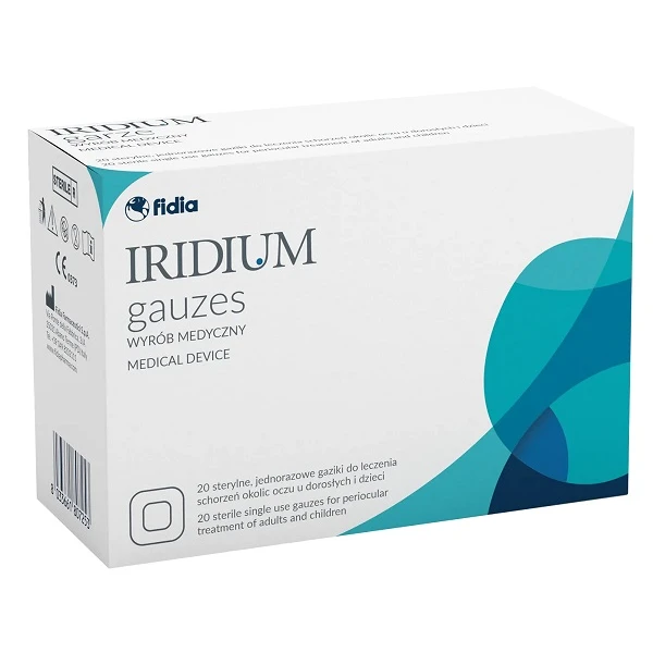 Iridium Gauzes, sterylne gaziki do leczenia schorzeń okolic oczu, 20 sztuk
