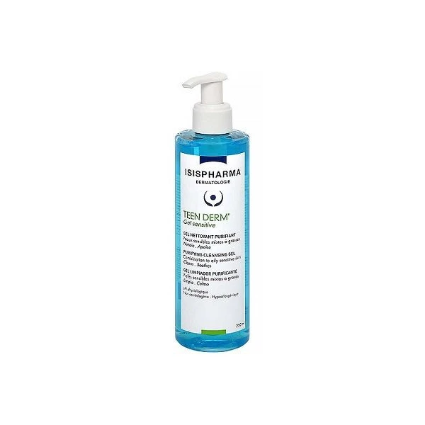 Isis Pharma, Teen Derm, Gel Sensitive, oczyszczający żel do mycia twarzy, skóra wrażliwa, tłusta i mieszana, 250ml