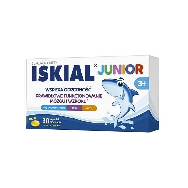 Iskial Junior, kapsułki do żucia dla dzieci powyżej 3 roku życia, smak cytrynowy, 30 sztuk