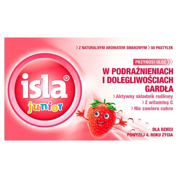 Isla Junior, smak truskawkowy, po 4 roku życia, 50 pastylek do ssania
